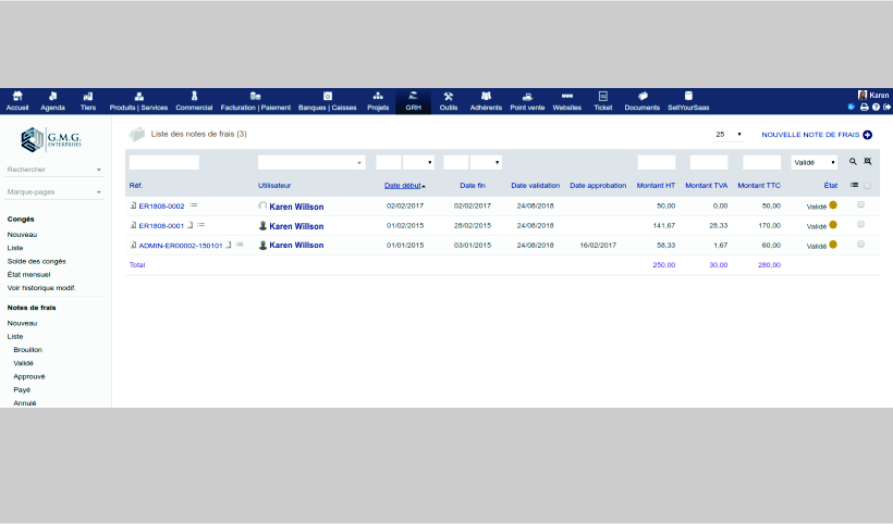 img erp crm hr expense reports